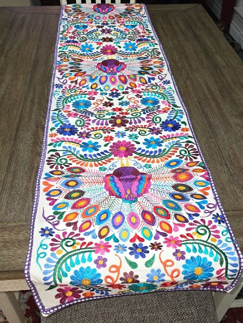 Hand-Embroidered Multicolor Floral Table Runner - Picture 2 of 5